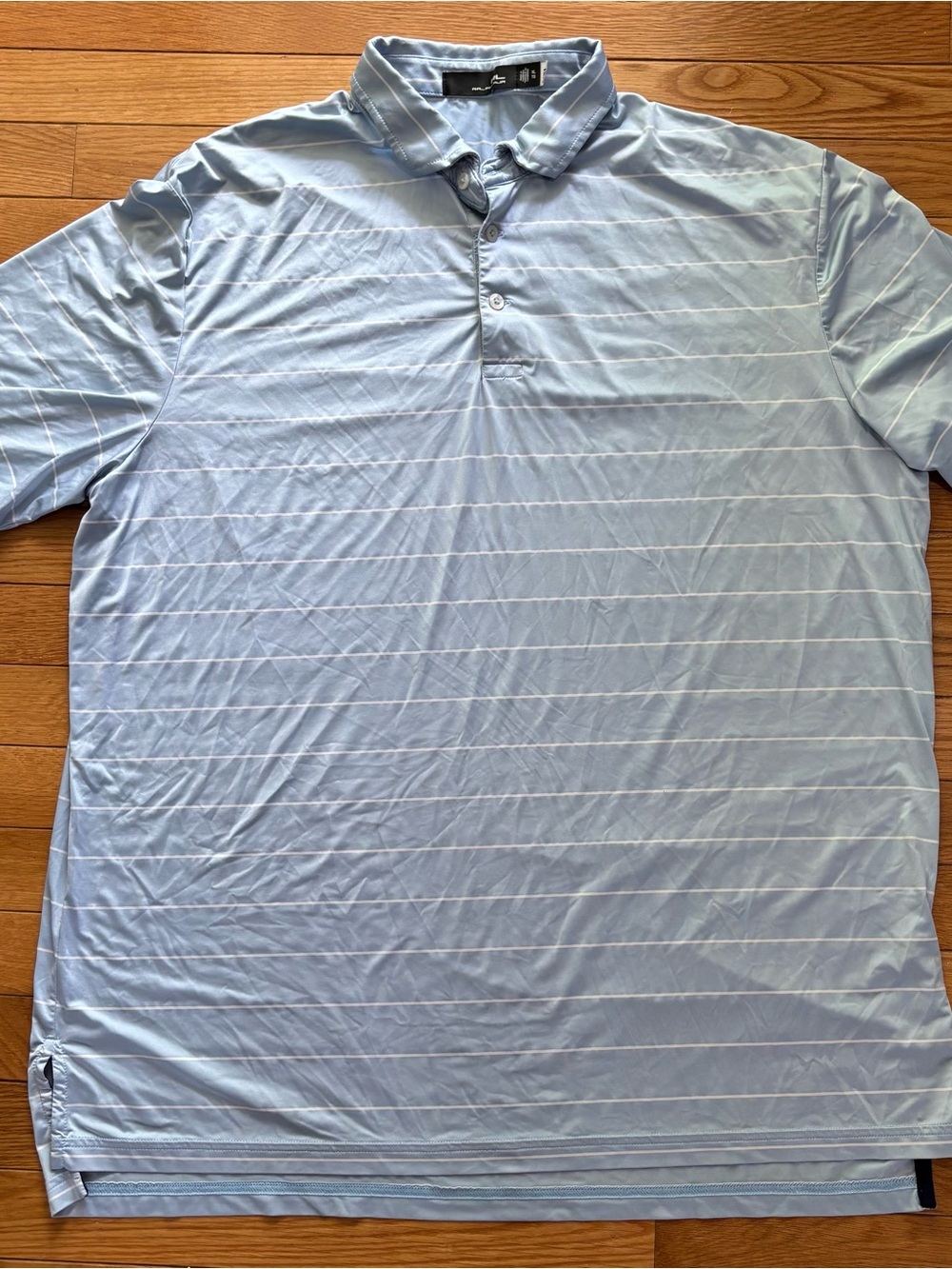 RLX Ralph Lauren Polo Shirt XL Men's Light Blue White Striped Short Sleeve Logo